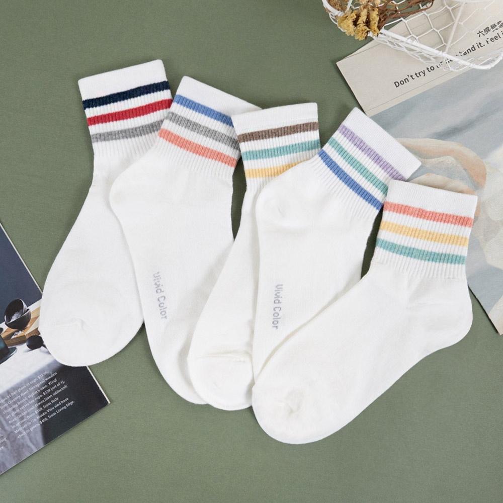 AHUA 韓國襪子 粉嫩糖果三條紋中筒襪【現貨】女襪 女生襪子 條紋襪 襪子推薦 韓國襪 純棉襪 K0108 阿華有事嗎-細節圖4