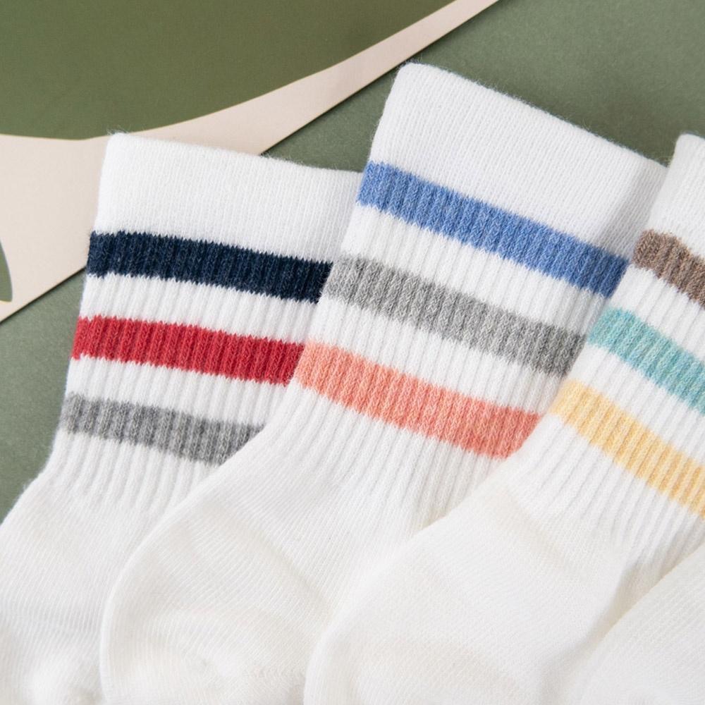 AHUA 韓國襪子 粉嫩糖果三條紋中筒襪【現貨】女襪 女生襪子 條紋襪 襪子推薦 韓國襪 純棉襪 K0108 阿華有事嗎-細節圖5