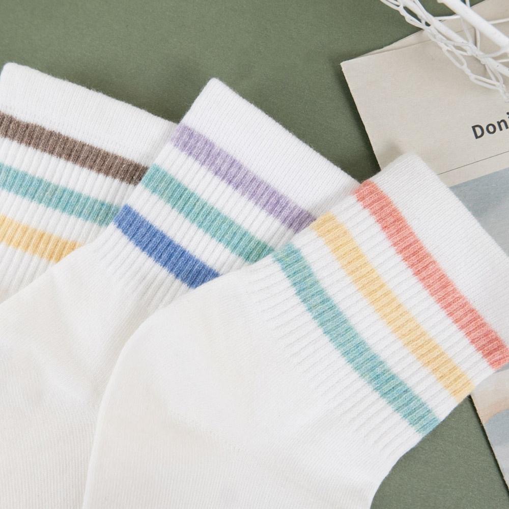 AHUA 韓國襪子 粉嫩糖果三條紋中筒襪【現貨】女襪 女生襪子 條紋襪 襪子推薦 韓國襪 純棉襪 K0108 阿華有事嗎-細節圖6