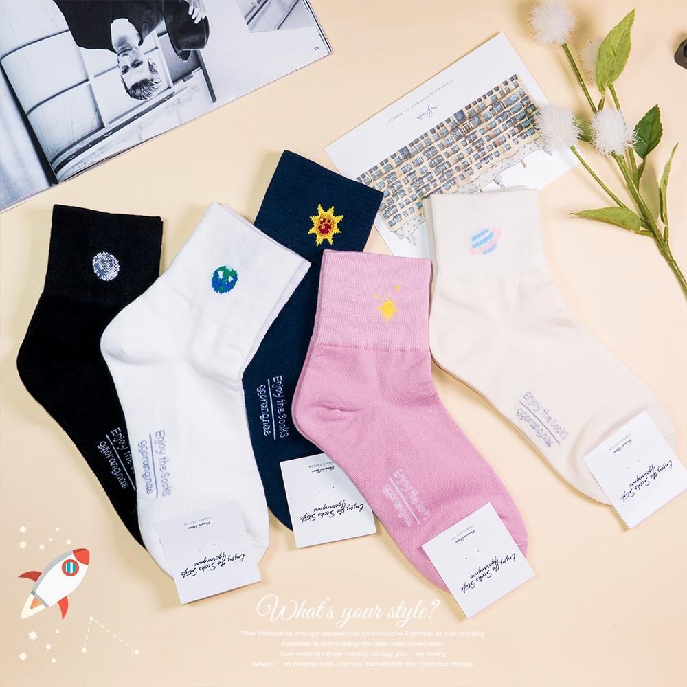 AHUA阿華有事嗎  韓國襪子 卡通行星圖案反摺中筒襪 AB襪 K0205 正韓少女襪 韓妞必備長襪 韓系百搭-細節圖3