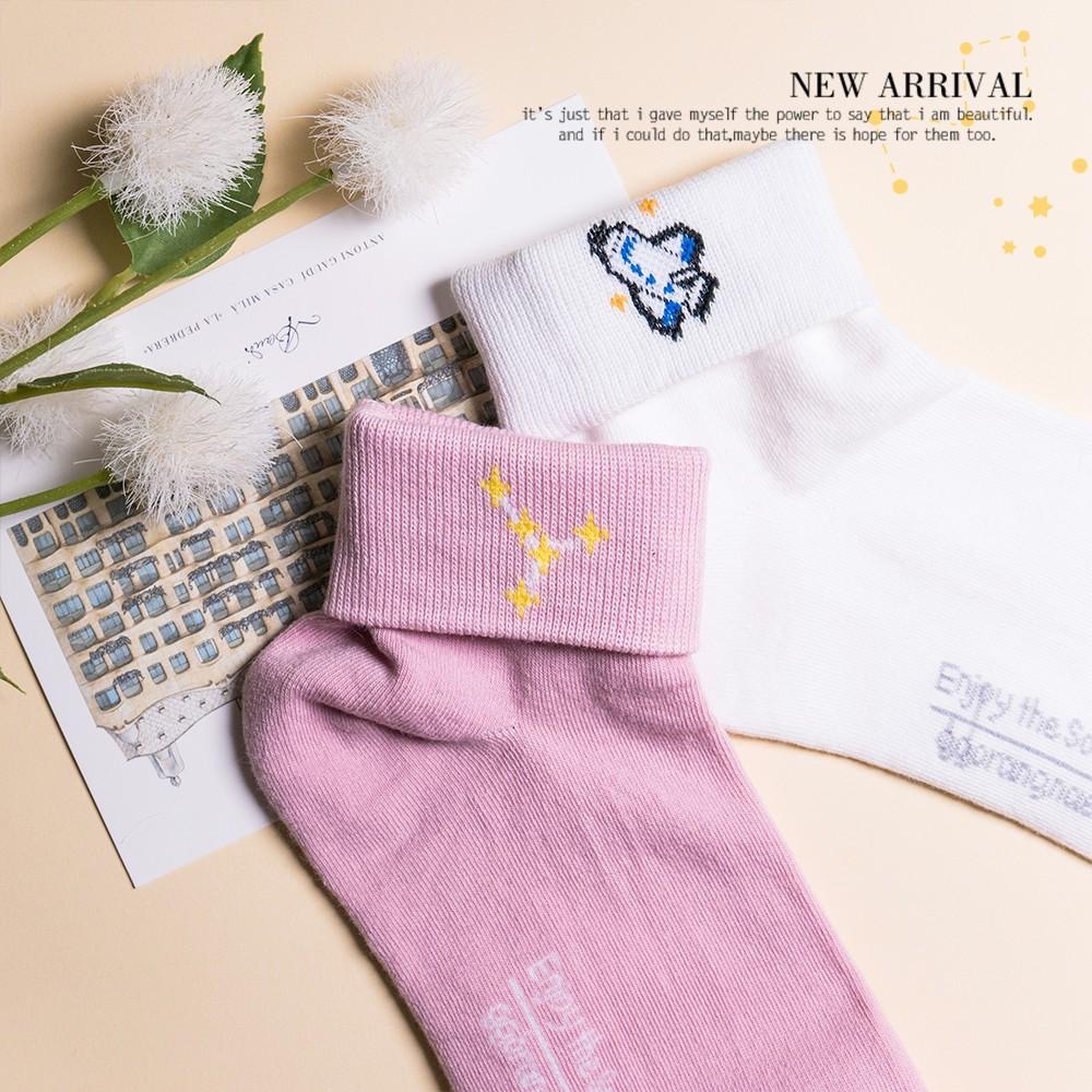 AHUA阿華有事嗎  韓國襪子 卡通行星圖案反摺中筒襪 AB襪 K0205 正韓少女襪 韓妞必備長襪 韓系百搭-細節圖9
