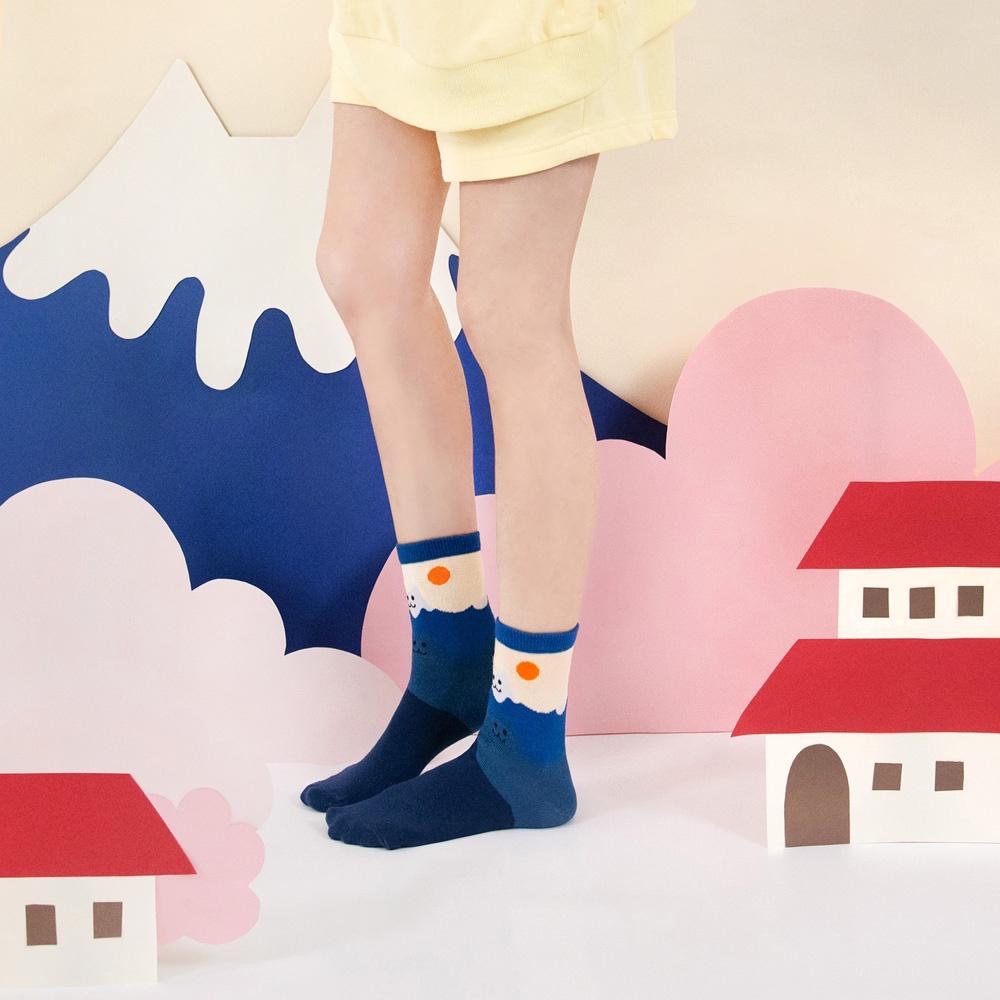 AHUA原創設計襪子 HUAER漸層富士山貓咪中筒襪 女襪 女生襪子 台灣製造 純棉親子襪 Z0010 阿華有事嗎-細節圖5