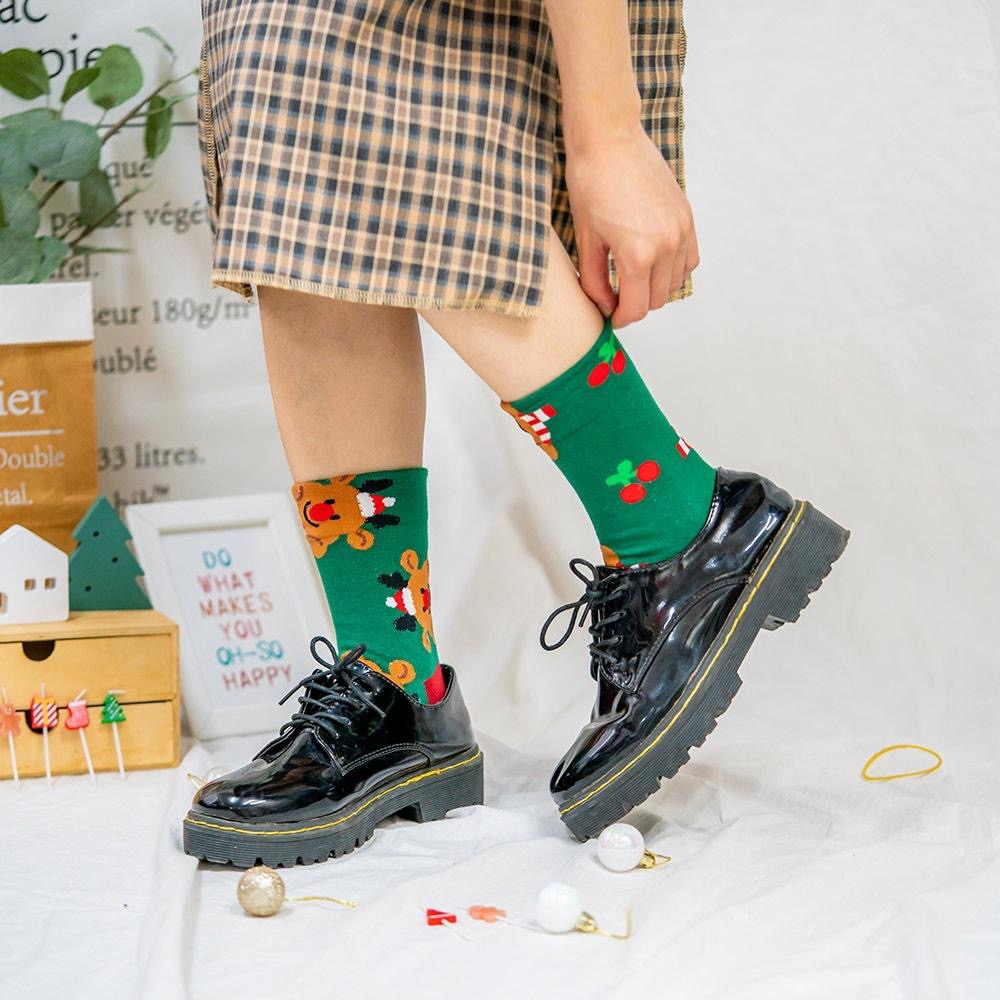 AHUA阿華有事嗎 韓國襪子快樂聖誕人物前跟拼色中筒襪中筒襪 K1925 韓妞必備 百搭純棉襪 聖誕襪 交換禮物-細節圖3