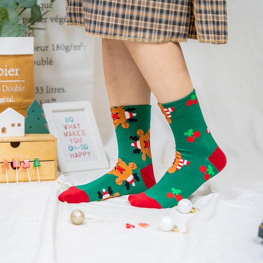 AHUA阿華有事嗎 韓國襪子快樂聖誕人物前跟拼色中筒襪中筒襪 K1925 韓妞必備 百搭純棉襪 聖誕襪 交換禮物-細節圖4