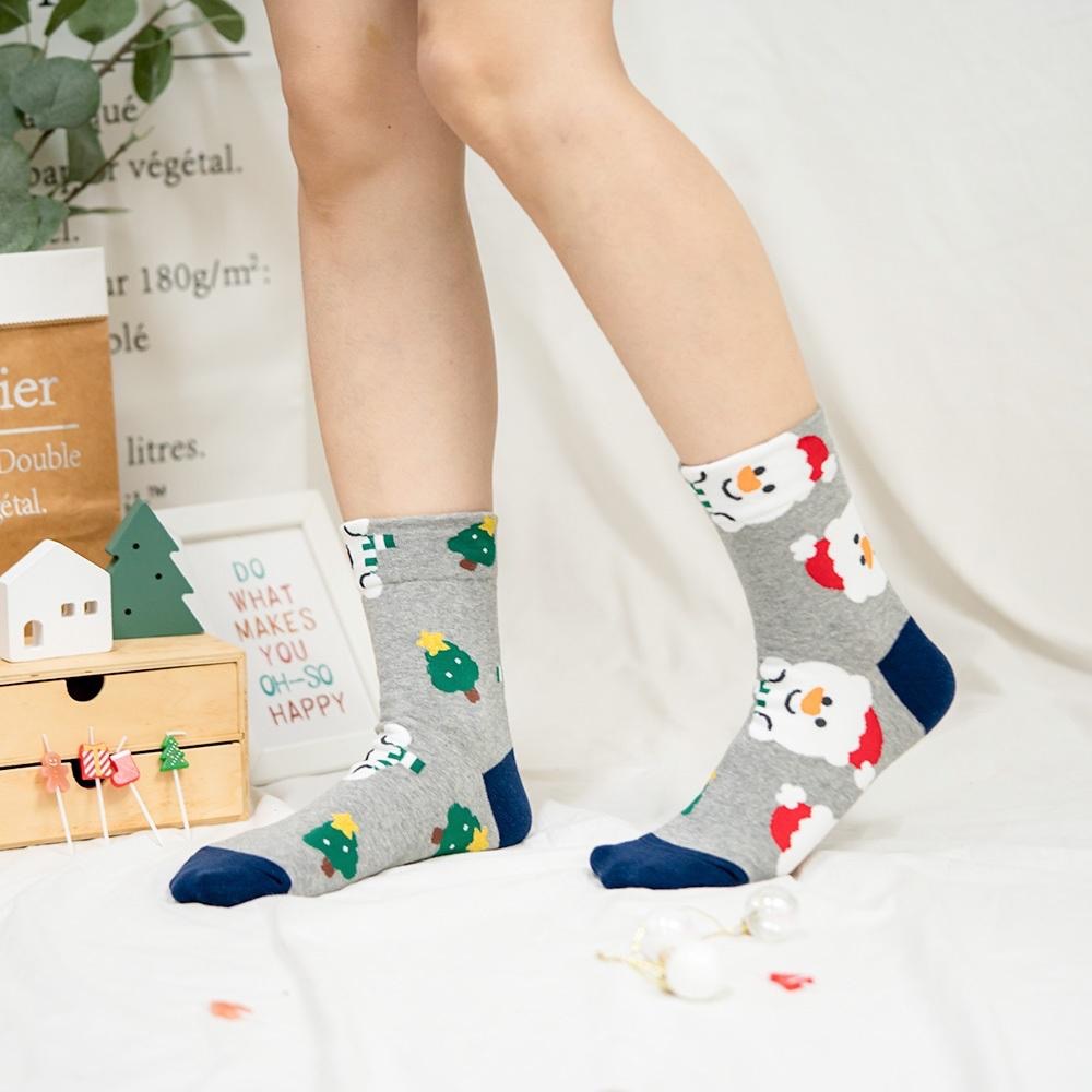 AHUA阿華有事嗎 韓國襪子快樂聖誕人物前跟拼色中筒襪中筒襪 K1925 韓妞必備 百搭純棉襪 聖誕襪 交換禮物-細節圖7