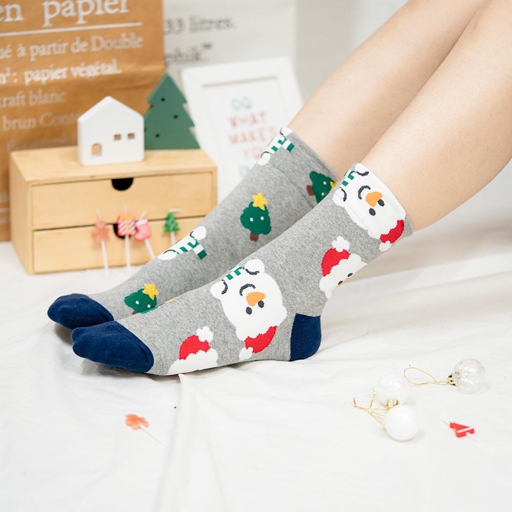 AHUA阿華有事嗎 韓國襪子快樂聖誕人物前跟拼色中筒襪中筒襪 K1925 韓妞必備 百搭純棉襪 聖誕襪 交換禮物-細節圖8