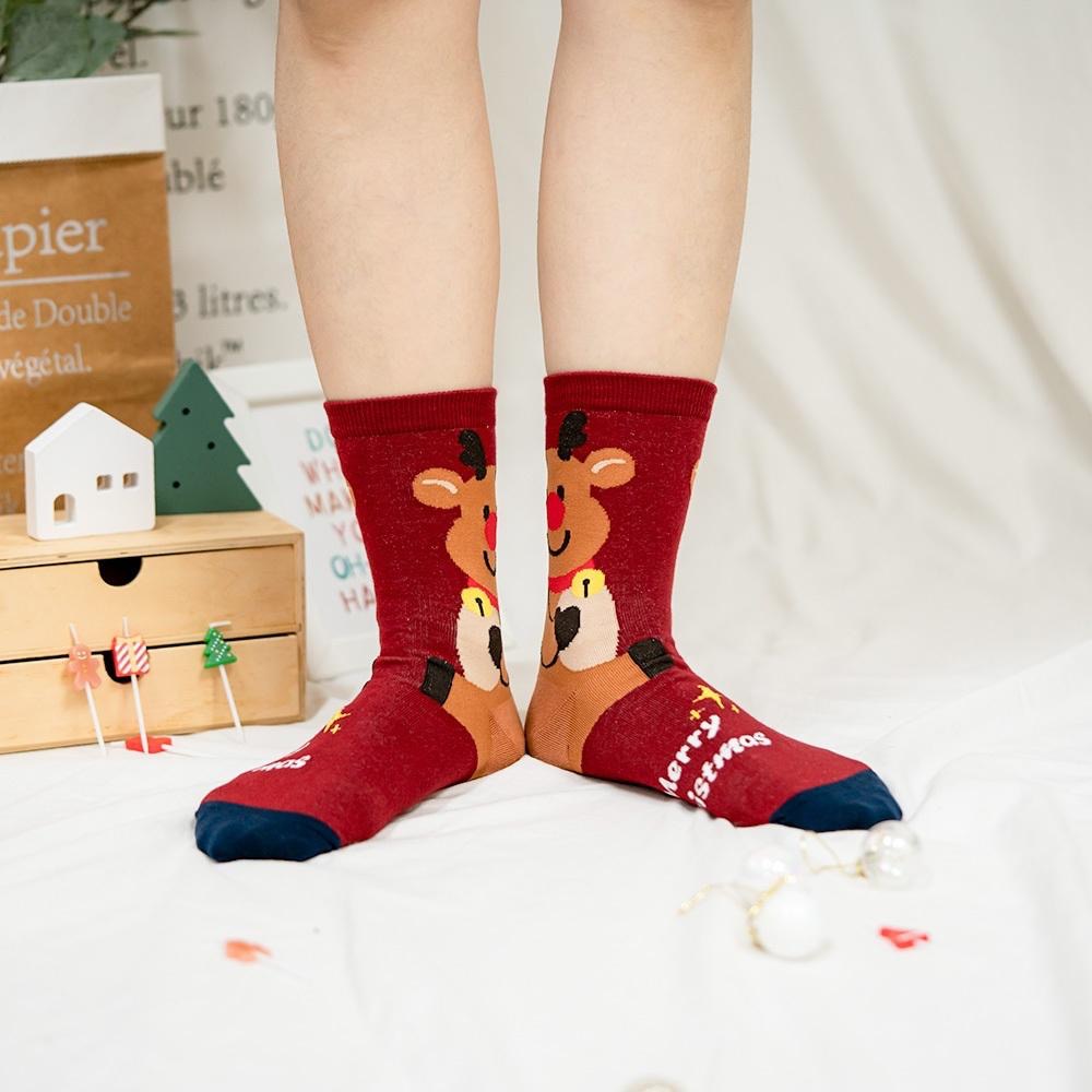 AHUA阿華有事嗎 韓國襪子快樂聖誕人物前跟拼色中筒襪中筒襪 K1925 韓妞必備 百搭純棉襪 聖誕襪 交換禮物-細節圖9