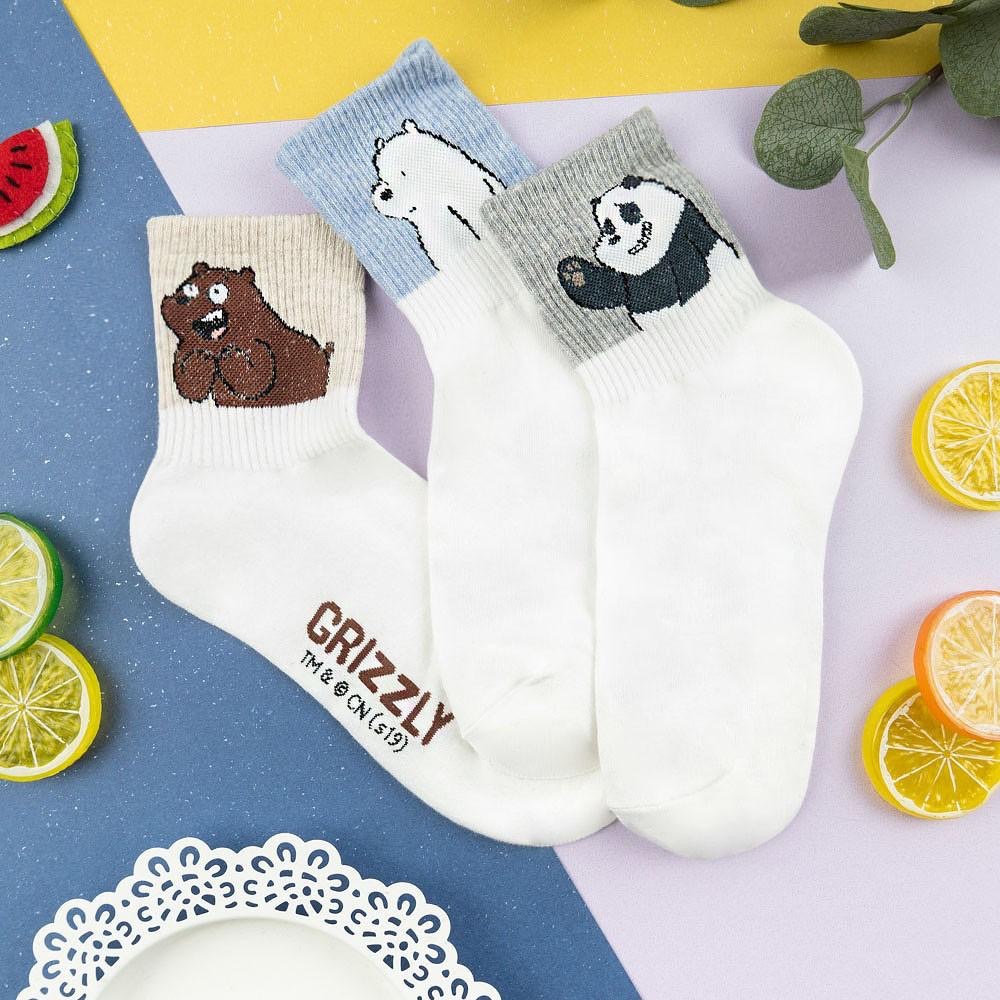 阿華有事嗎AUHA 韓國襪子 熊熊三兄弟招牌動作中筒襪 K1023 少女襪 韓妞必備長襪 百搭純棉襪-細節圖4