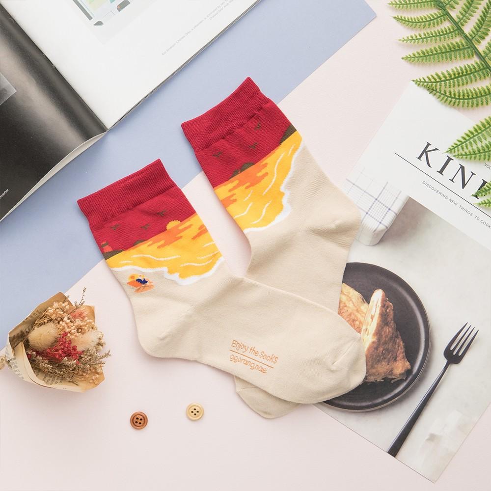 AHUA阿華有事嗎  韓國襪子 唯美風景畫中筒襪 K0623 正韓少女襪 韓妞必備中筒襪 百搭純棉襪【現貨免運】-細節圖3