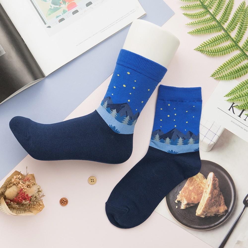 AHUA阿華有事嗎  韓國襪子 唯美風景畫中筒襪 K0623 正韓少女襪 韓妞必備中筒襪 百搭純棉襪【現貨免運】-細節圖6