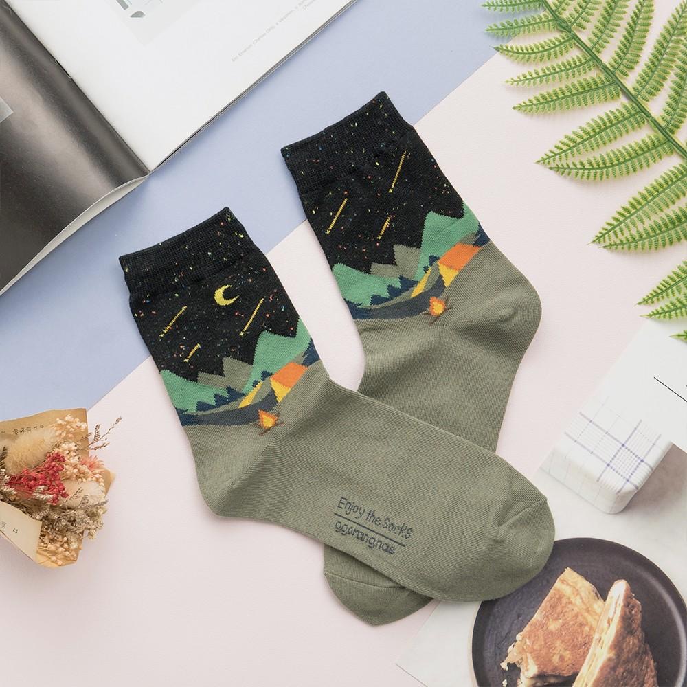 AHUA阿華有事嗎  韓國襪子 唯美風景畫中筒襪 K0623 正韓少女襪 韓妞必備中筒襪 百搭純棉襪【現貨免運】-細節圖7