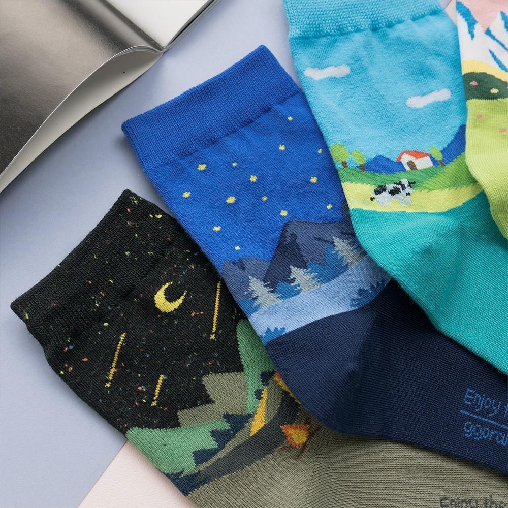 AHUA阿華有事嗎  韓國襪子 唯美風景畫中筒襪 K0623 正韓少女襪 韓妞必備中筒襪 百搭純棉襪【現貨免運】-細節圖9