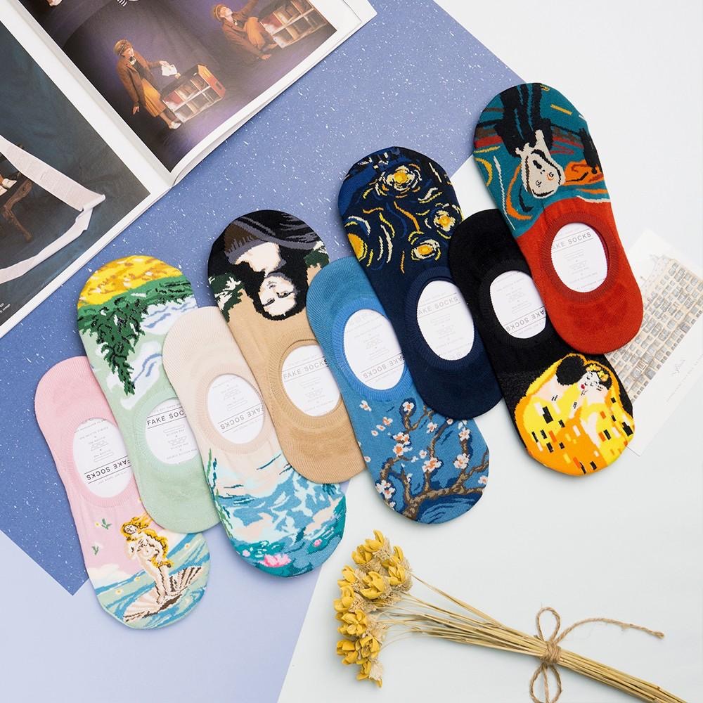 AHUA阿華有事嗎 韓國襪子 世界名畫隱形襪 K0553 正韓少女襪 韓妞必備船襪 百搭純棉踝襪【滿額免運】-細節圖4