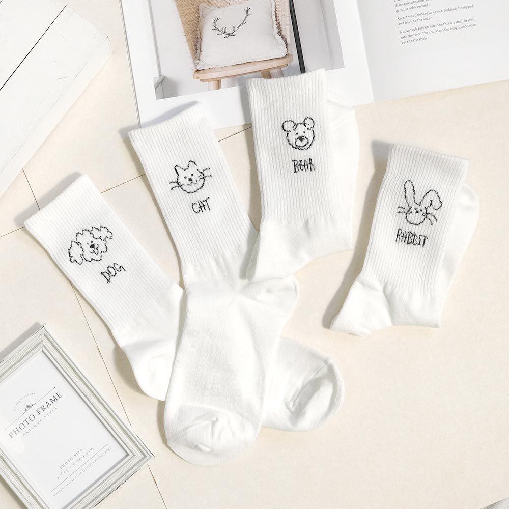 AHUA 阿華有事嗎 黑白手繪動物英文中筒襪 K2309 正韓襪子 百搭純棉襪 韓妞必備 少女襪-細節圖3