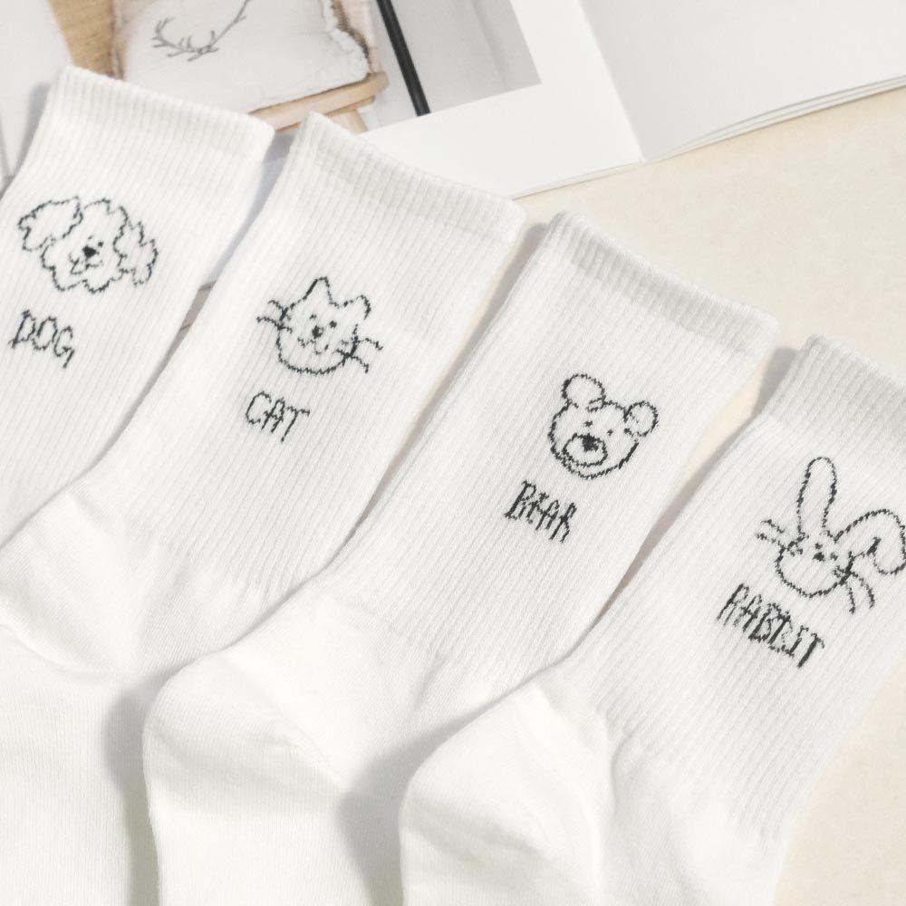 AHUA 阿華有事嗎 黑白手繪動物英文中筒襪 K2309 正韓襪子 百搭純棉襪 韓妞必備 少女襪-細節圖4
