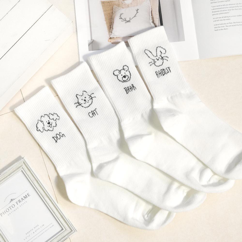 AHUA 阿華有事嗎 黑白手繪動物英文中筒襪 K2309 正韓襪子 百搭純棉襪 韓妞必備 少女襪-細節圖5