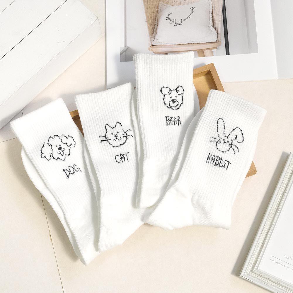 AHUA 阿華有事嗎 黑白手繪動物英文中筒襪 K2309 正韓襪子 百搭純棉襪 韓妞必備 少女襪-細節圖6