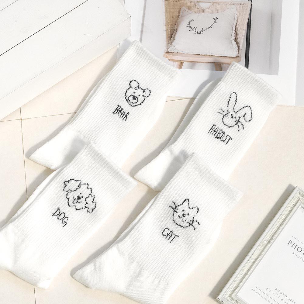 AHUA 阿華有事嗎 黑白手繪動物英文中筒襪 K2309 正韓襪子 百搭純棉襪 韓妞必備 少女襪-細節圖7