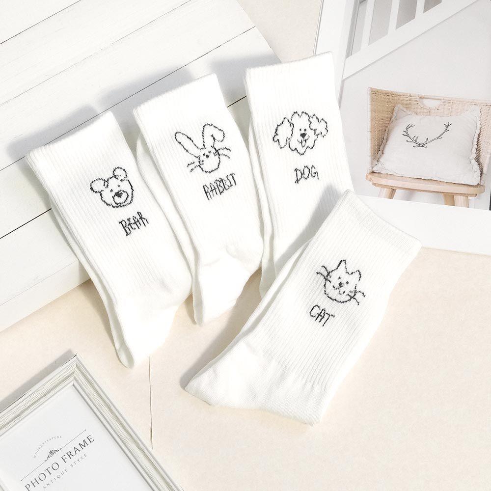 AHUA 阿華有事嗎 黑白手繪動物英文中筒襪 K2309 正韓襪子 百搭純棉襪 韓妞必備 少女襪-細節圖8