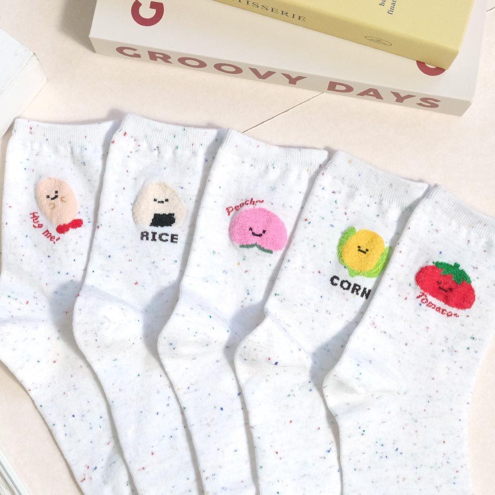 AHUA 阿華有事嗎 點子紗立體毛毛笑臉食物中筒襪 K2308 正韓襪子 百搭純棉襪 韓妞必備 少女襪-細節圖3