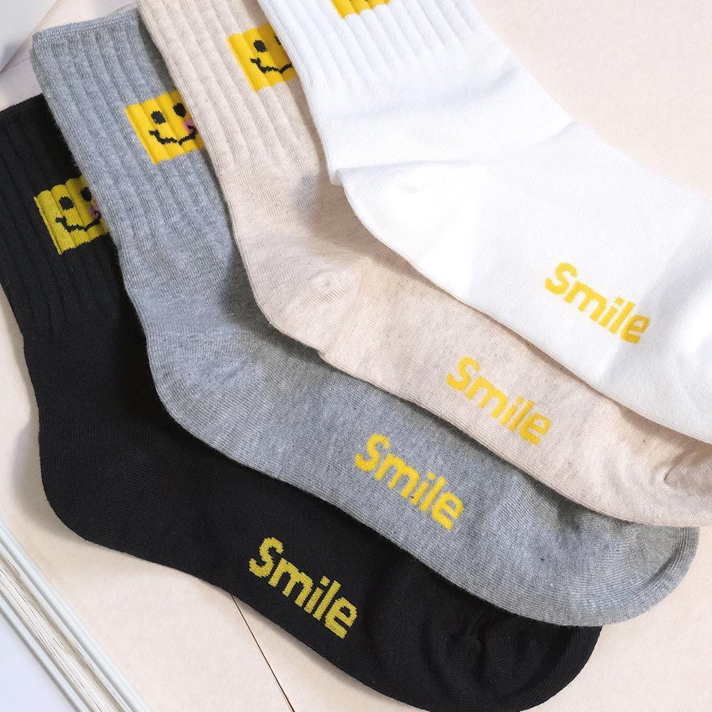 AHUA 阿華有事嗎 黃色吐舌微笑方塊中筒襪 K2306 正韓襪子 百搭純棉襪 韓妞必備 少女襪-細節圖4