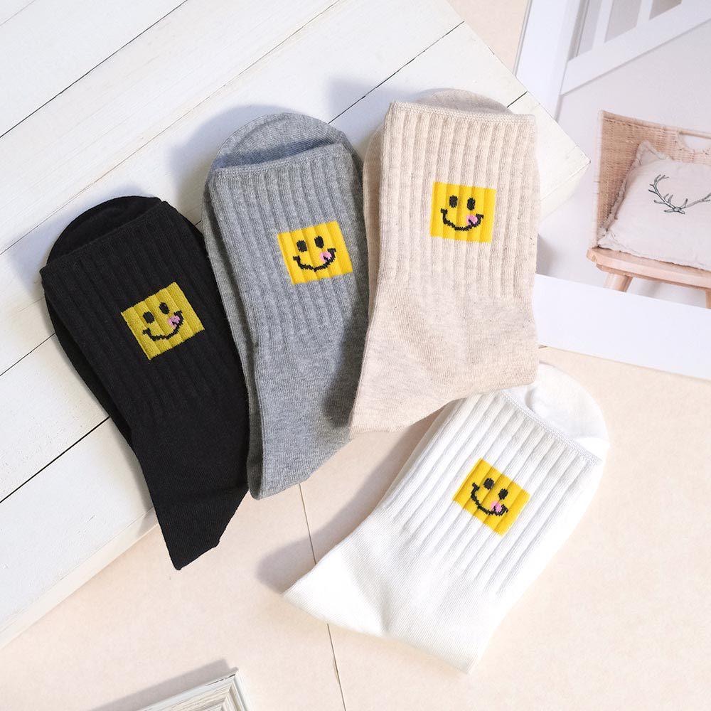 AHUA 阿華有事嗎 黃色吐舌微笑方塊中筒襪 K2306 正韓襪子 百搭純棉襪 韓妞必備 少女襪-細節圖5
