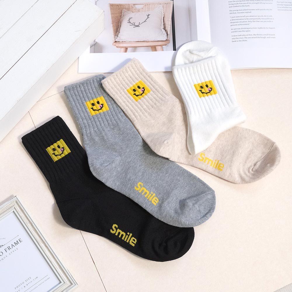 AHUA 阿華有事嗎 黃色吐舌微笑方塊中筒襪 K2306 正韓襪子 百搭純棉襪 韓妞必備 少女襪-細節圖7