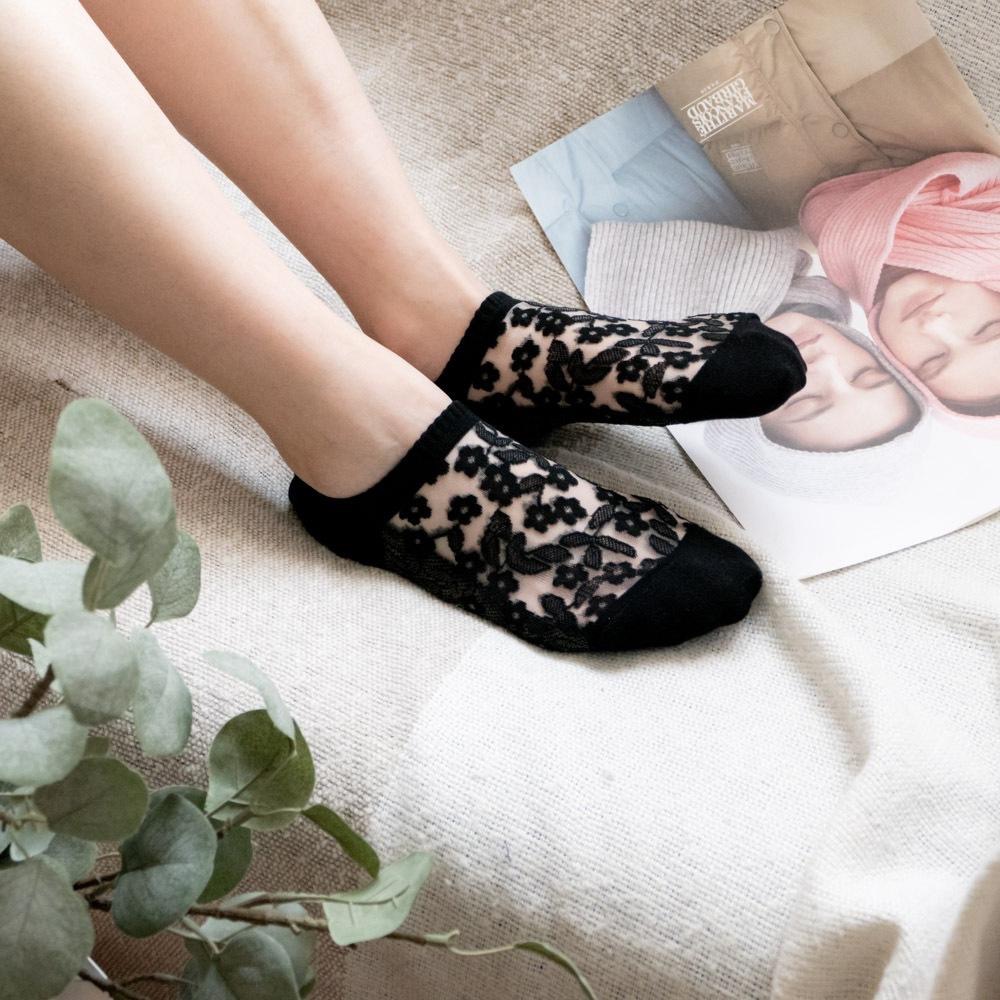 AHUA 韓國襪子 滿版網紗花朵透膚船型襪 K2067 韓妞必備 正韓襪子 透膚襪 少女襪 阿華有事嗎-細節圖3