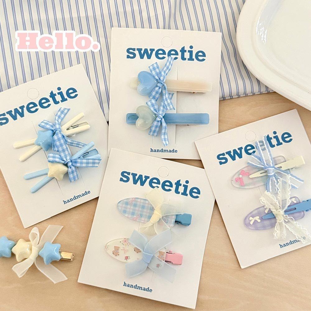 AHUA 阿華有事嗎 藍色系造型蝴蝶結髮夾2入組 E0129 韓系可愛 百搭 少女 髮夾 髮飾 配件-細節圖3