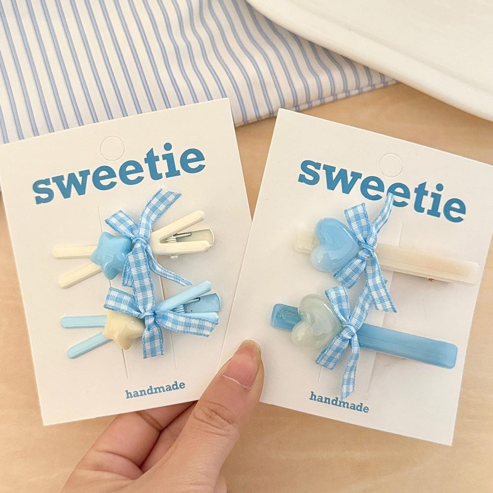 AHUA 阿華有事嗎 藍色系造型蝴蝶結髮夾2入組 E0129 韓系可愛 百搭 少女 髮夾 髮飾 配件-細節圖6