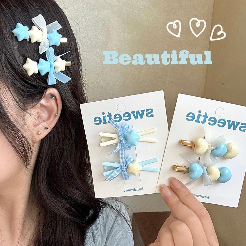 AHUA 阿華有事嗎 藍色系造型蝴蝶結髮夾2入組 E0129 韓系可愛 百搭 少女 髮夾 髮飾 配件-細節圖8