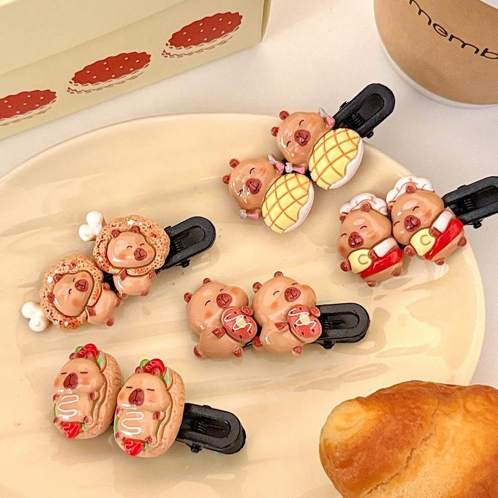 AHUA 阿華有事嗎 瞇瞇眼水豚食物髮夾 E0133 韓系可愛 百搭 少女 髮夾 髮飾 配件-細節圖3