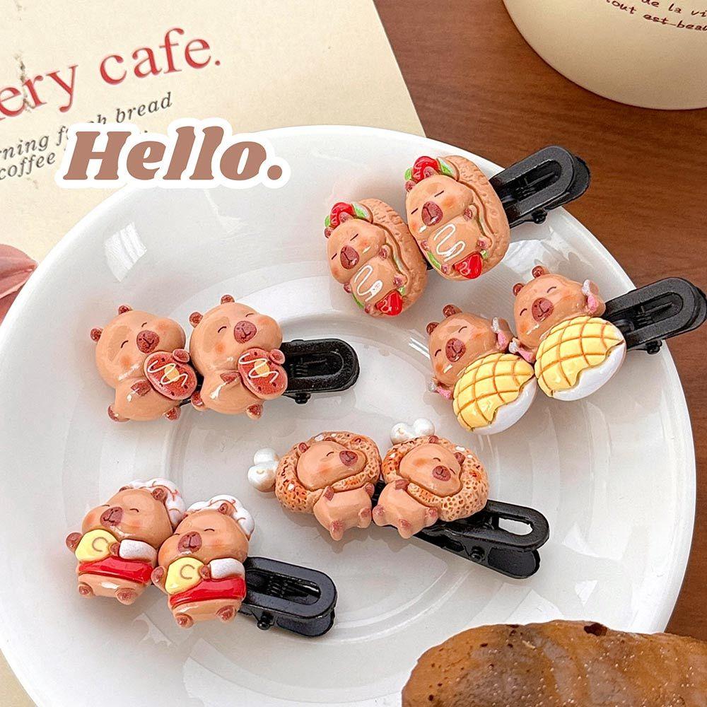 AHUA 阿華有事嗎 瞇瞇眼水豚食物髮夾 E0133 韓系可愛 百搭 少女 髮夾 髮飾 配件-細節圖4