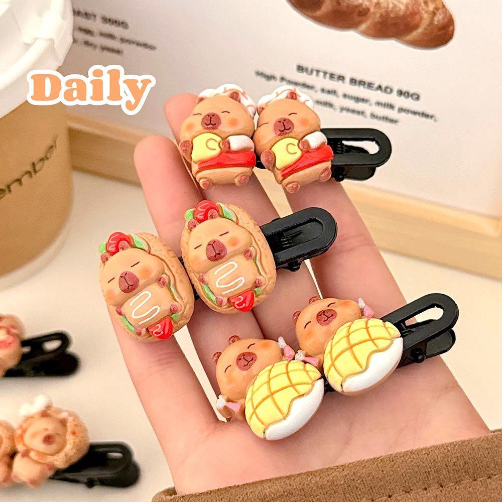 AHUA 阿華有事嗎 瞇瞇眼水豚食物髮夾 E0133 韓系可愛 百搭 少女 髮夾 髮飾 配件-細節圖6