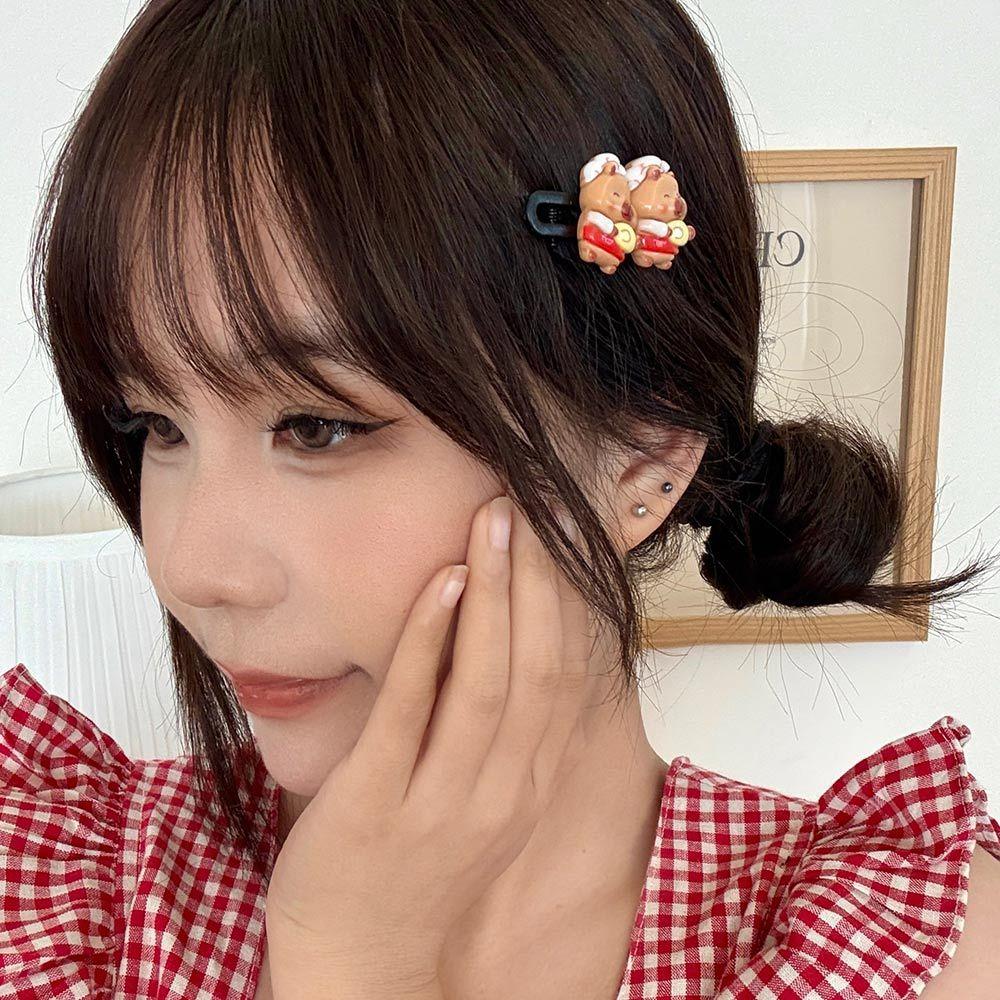 AHUA 阿華有事嗎 瞇瞇眼水豚食物髮夾 E0133 韓系可愛 百搭 少女 髮夾 髮飾 配件-細節圖7