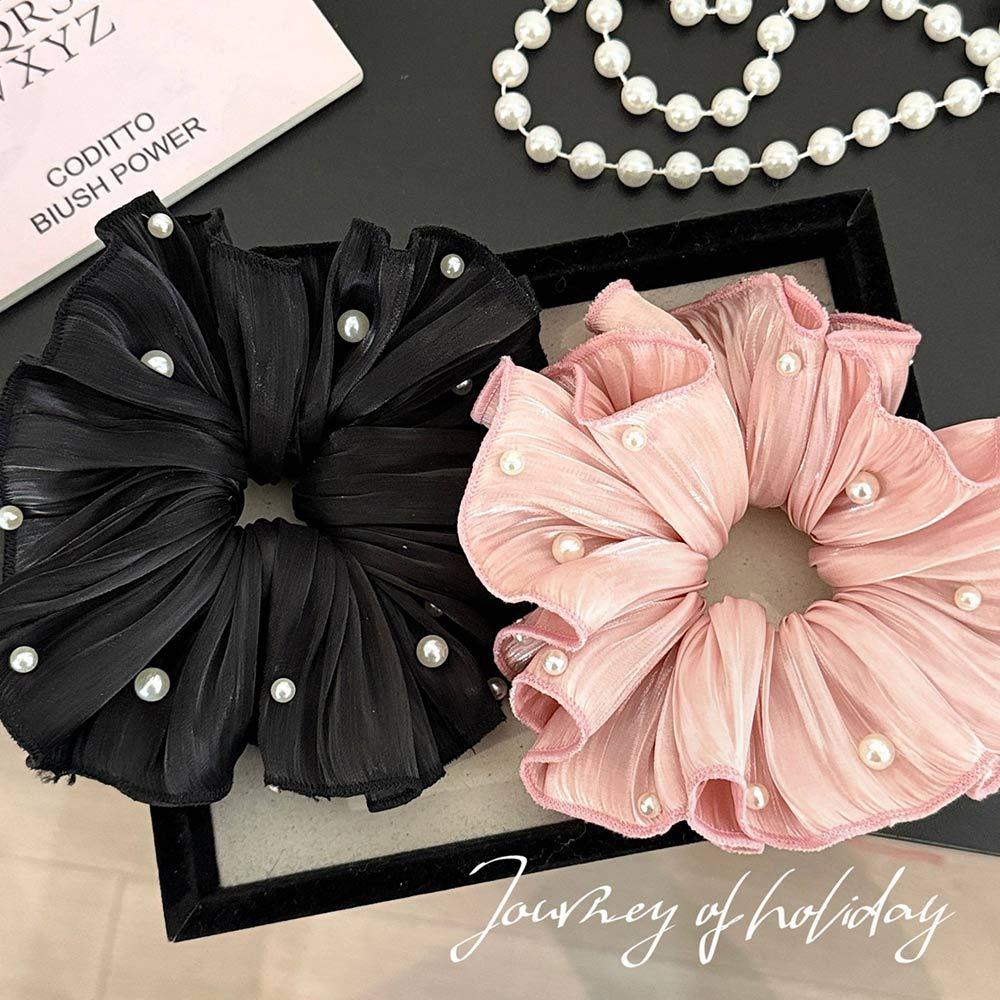 AHUA 阿華有事嗎 珍珠流光紗緞面髮圈E0127 韓系女裝配件清新 百搭 韓風 大腸圈 髮飾 頭飾 時尚 基本款-細節圖3