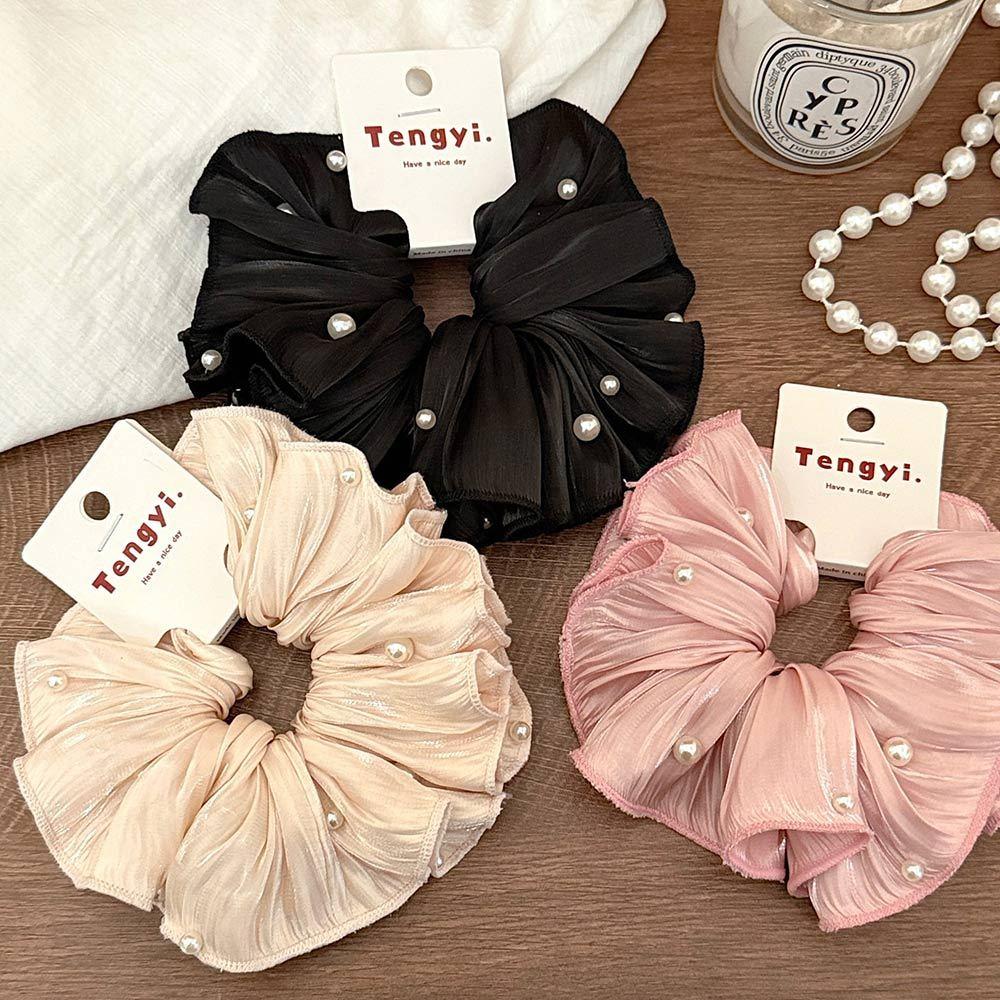 AHUA 阿華有事嗎 珍珠流光紗緞面髮圈E0127 韓系女裝配件清新 百搭 韓風 大腸圈 髮飾 頭飾 時尚 基本款-細節圖4