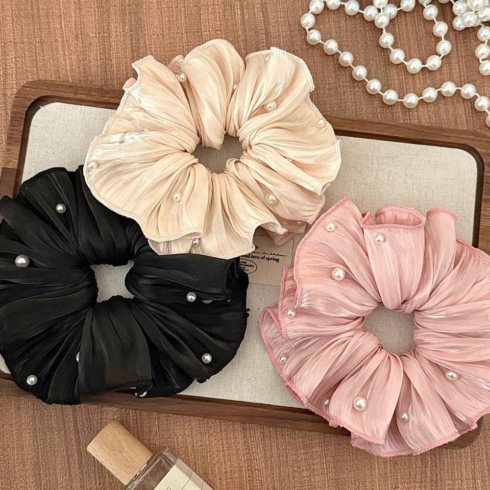 AHUA 阿華有事嗎 珍珠流光紗緞面髮圈E0127 韓系女裝配件清新 百搭 韓風 大腸圈 髮飾 頭飾 時尚 基本款-細節圖5