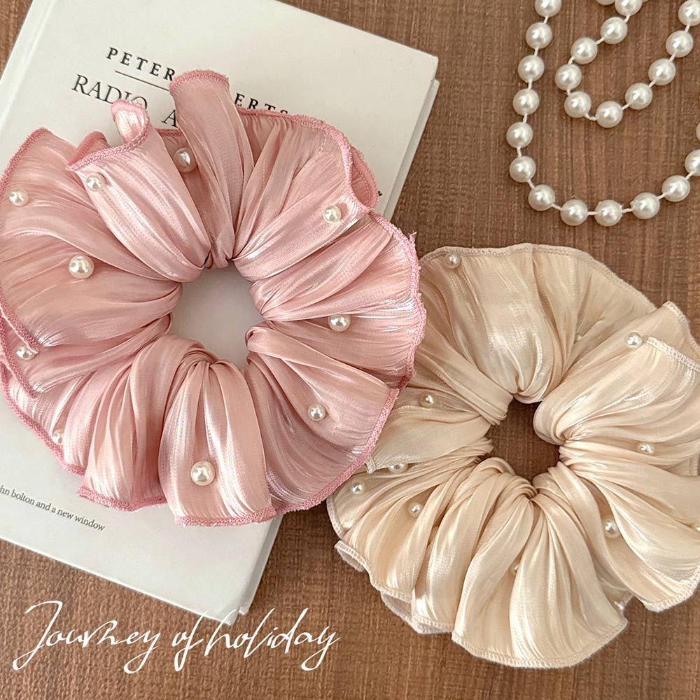 AHUA 阿華有事嗎 珍珠流光紗緞面髮圈E0127 韓系女裝配件清新 百搭 韓風 大腸圈 髮飾 頭飾 時尚 基本款-細節圖6
