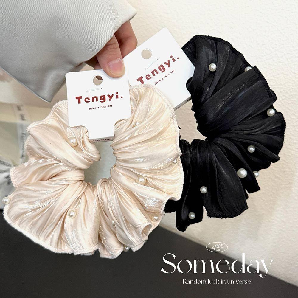 AHUA 阿華有事嗎 珍珠流光紗緞面髮圈E0127 韓系女裝配件清新 百搭 韓風 大腸圈 髮飾 頭飾 時尚 基本款-細節圖7