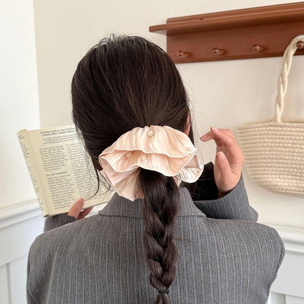 AHUA 阿華有事嗎 珍珠流光紗緞面髮圈E0127 韓系女裝配件清新 百搭 韓風 大腸圈 髮飾 頭飾 時尚 基本款-細節圖8