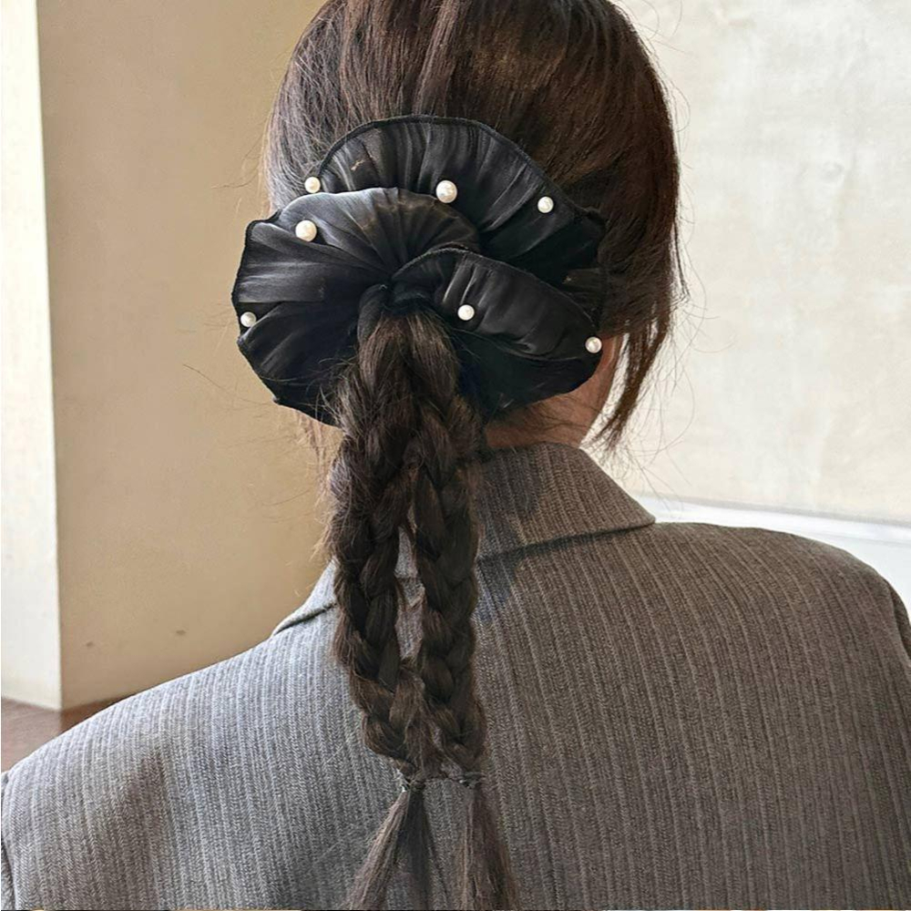 AHUA 阿華有事嗎 珍珠流光紗緞面髮圈E0127 韓系女裝配件清新 百搭 韓風 大腸圈 髮飾 頭飾 時尚 基本款-細節圖9