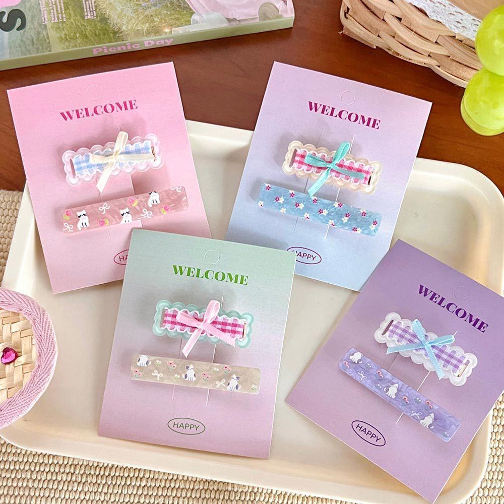 AHUA 阿華有事嗎 格紋緞帶蝴蝶結髮夾2入組 E0131 韓系可愛 百搭 少女 髮夾 髮飾 配件-細節圖3