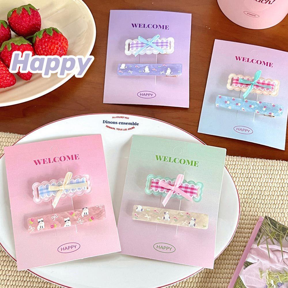 AHUA 阿華有事嗎 格紋緞帶蝴蝶結髮夾2入組 E0131 韓系可愛 百搭 少女 髮夾 髮飾 配件-細節圖4