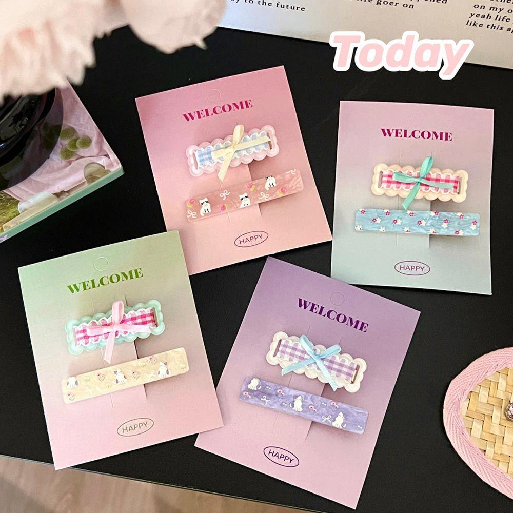 AHUA 阿華有事嗎 格紋緞帶蝴蝶結髮夾2入組 E0131 韓系可愛 百搭 少女 髮夾 髮飾 配件-細節圖5