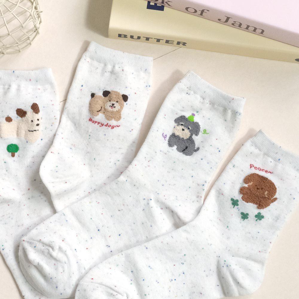 AHUA 阿華有事嗎 點子紗立體毛毛狗狗日常中筒襪 K2315 正韓襪子 百搭純棉襪 韓妞必備 少女襪-細節圖4