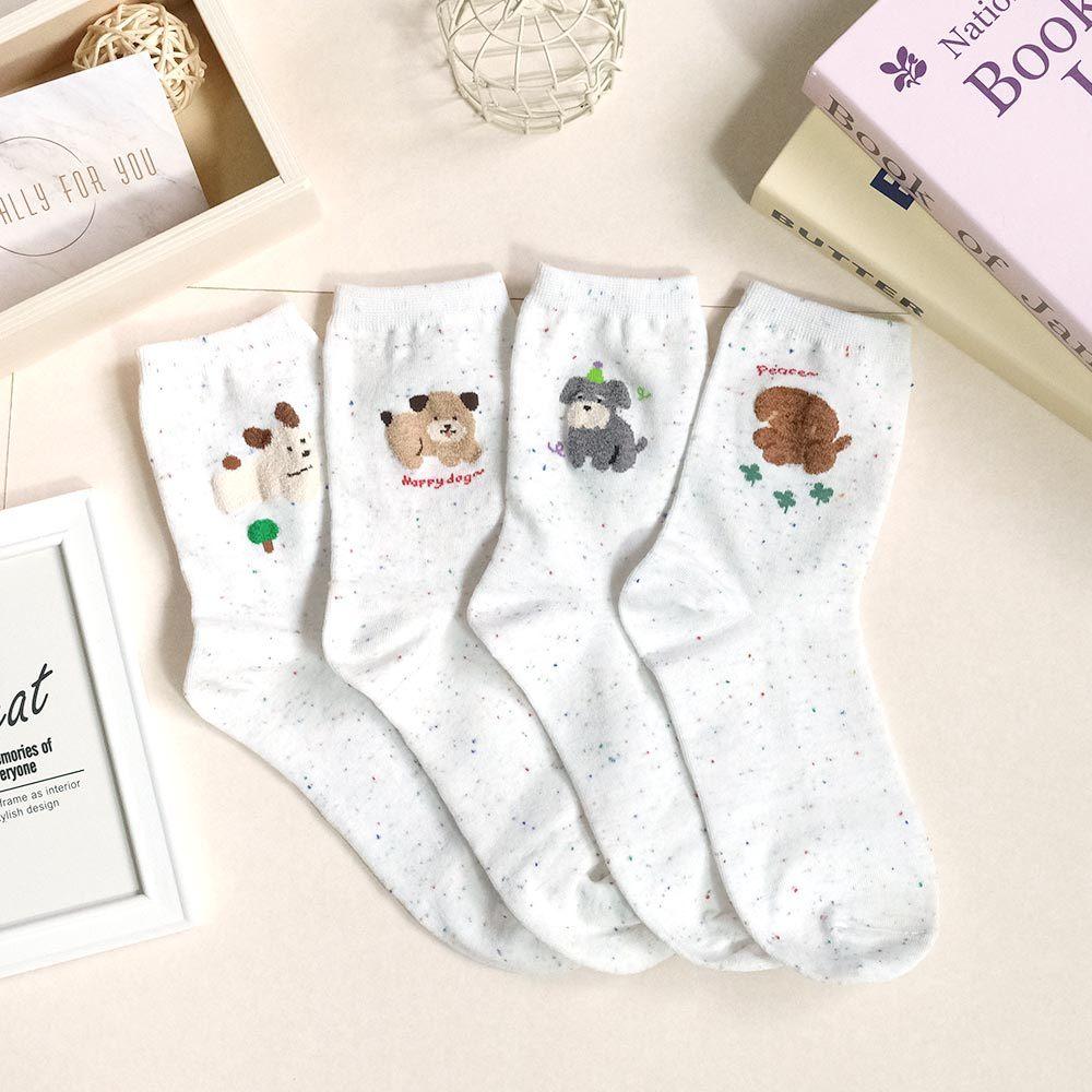 AHUA 阿華有事嗎 點子紗立體毛毛狗狗日常中筒襪 K2315 正韓襪子 百搭純棉襪 韓妞必備 少女襪-細節圖5