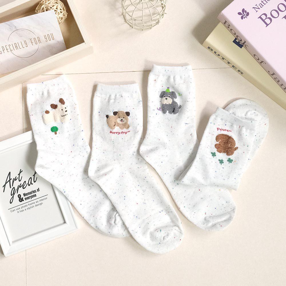AHUA 阿華有事嗎 點子紗立體毛毛狗狗日常中筒襪 K2315 正韓襪子 百搭純棉襪 韓妞必備 少女襪-細節圖6