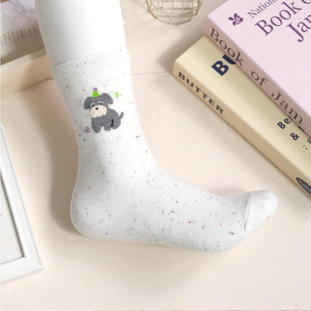 AHUA 阿華有事嗎 點子紗立體毛毛狗狗日常中筒襪 K2315 正韓襪子 百搭純棉襪 韓妞必備 少女襪-細節圖8