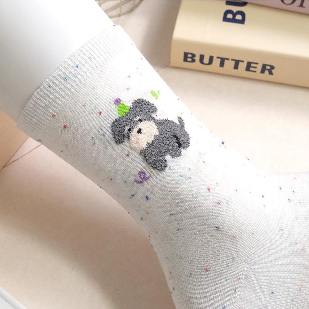AHUA 阿華有事嗎 點子紗立體毛毛狗狗日常中筒襪 K2315 正韓襪子 百搭純棉襪 韓妞必備 少女襪-細節圖9
